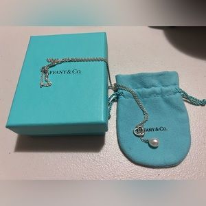 Tiffany & Co Sterling Silver 925 Open Heart Lariat Necklace with Pearl